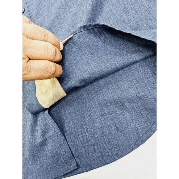 Orvis Size Medium Men's Charcoal Blue Pocket Logo Short Sleeve Polyester Shirt - Picture 8 of 12